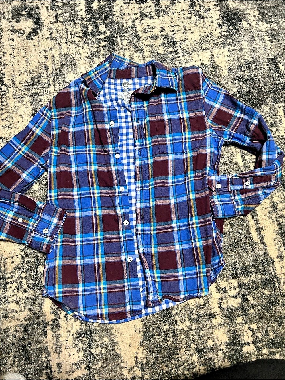 Wonder Nation Boys Plaid Button Down Blue & Brown Size Large Like New
